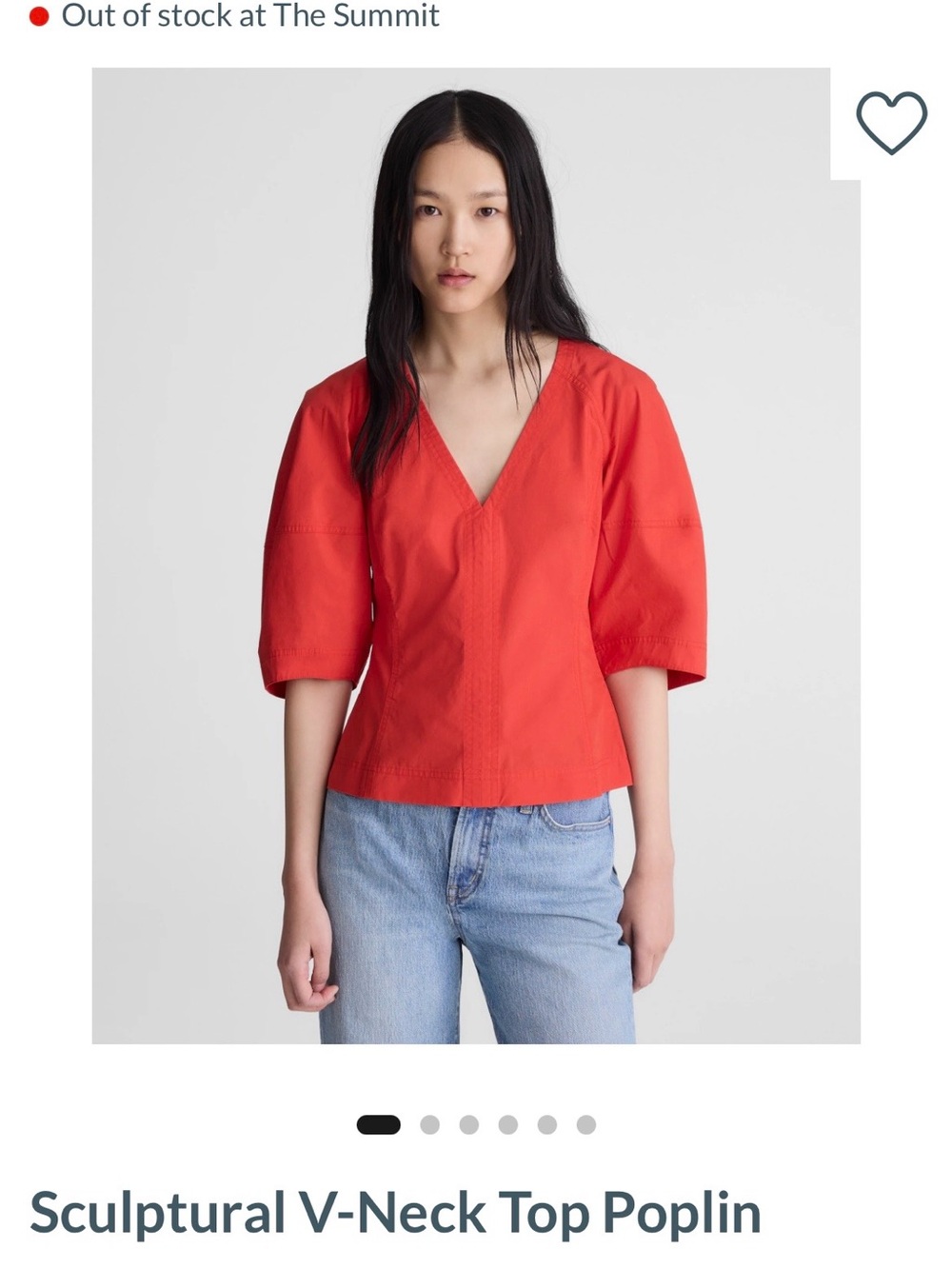 Madewell Sculptural V-Neck Poplin Top — Red